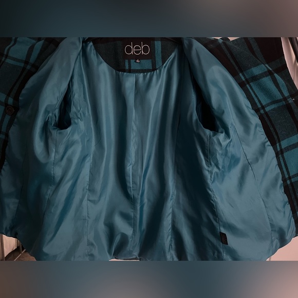 Vintage Deb Turquoise Plaid Pea Coat size 1x - missing belt - Picture 6 of 14